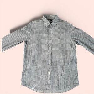 Michael Kors Men's Patterned Button Down - white & blue Miami Winter dress shirt